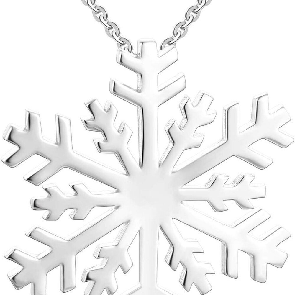 925 Sterling Silver White/Blue CZ Winter Frozen Large Snowflake Necklace Pendant